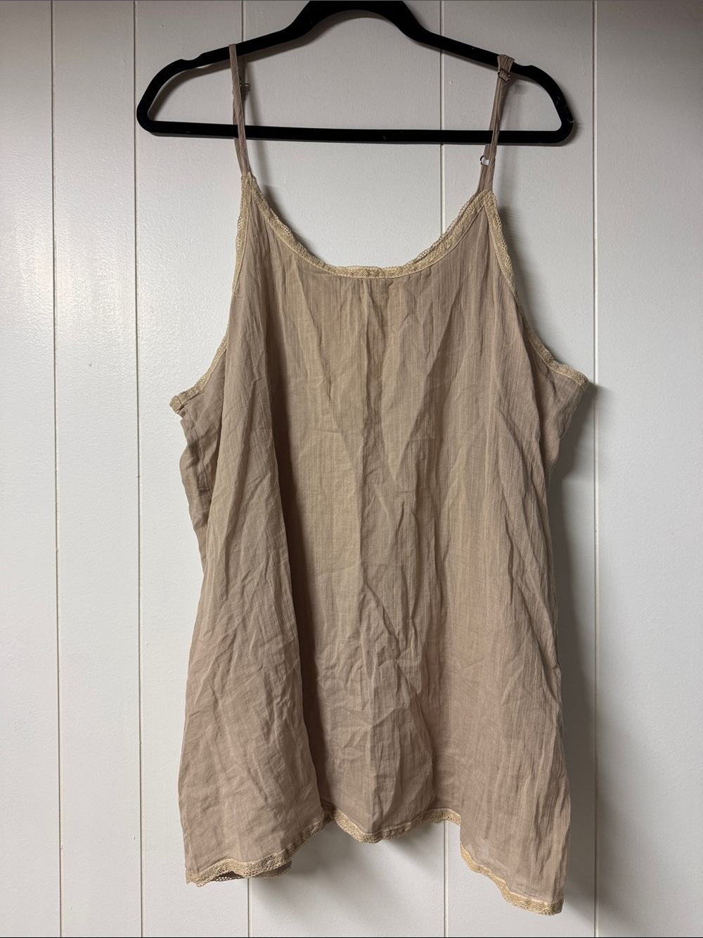Flowy Boho 100% Cotton Beige Lace-Trim Camisole Tank Top